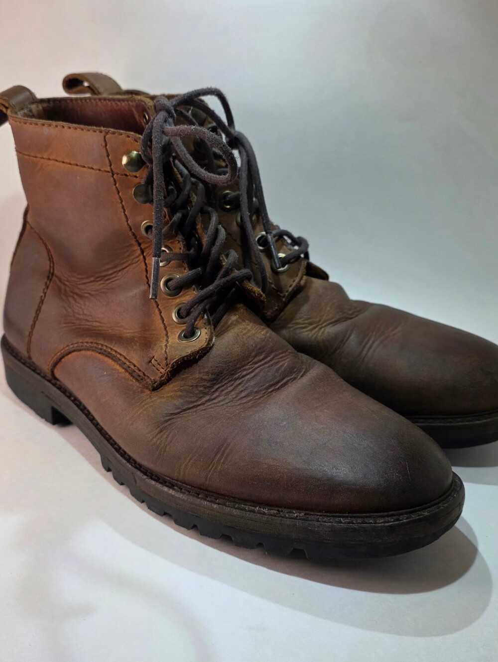 Patina‎ Distressed Brown Leather Lace Up Boots Everyday Casual Mens 8.5